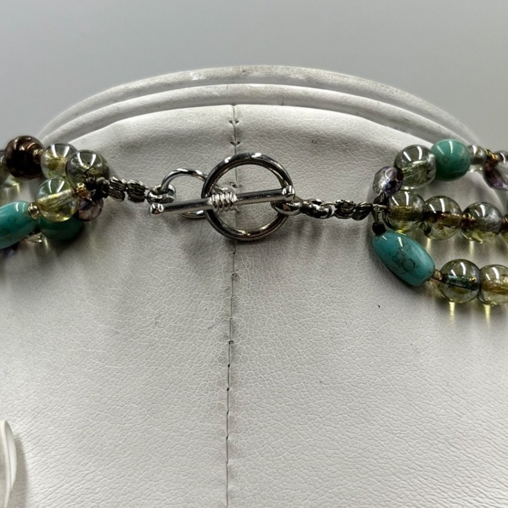 Vintage Mexico 925 Tiger's Eye Pendant Triple Strand Turquoise Crystal Necklace - Picture 7 of 10